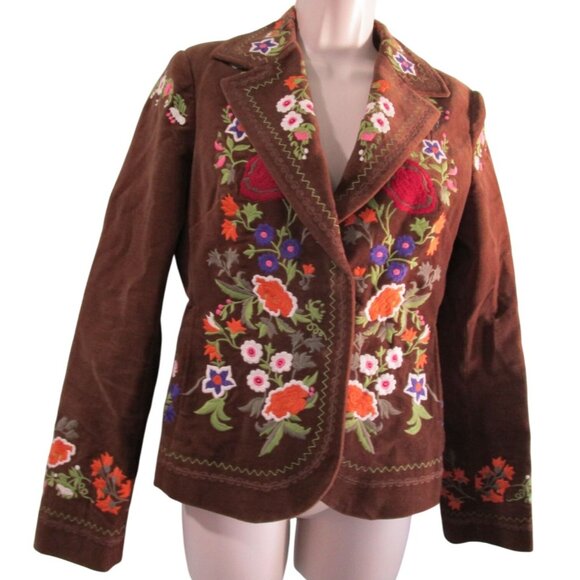 Vintage Yank Americano Embroidered Brown Velvet Western BoHo Jacket Medium GUC - Picture 8 of 16